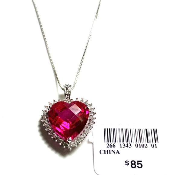 Sterling Silver Lab Created Ruby & Sapphire Heart Necklace - Picture 5 of 8